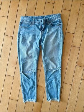 Free People Light Blue Straight Leg Distressed Jeans